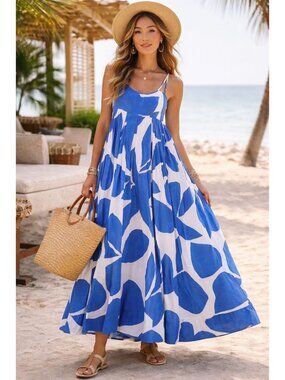 NWOT Vestido Maxi Smock Babydoll Estampado By Anthropologie Women's Size LP Cott